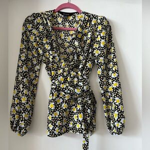Karen Millen - Floral Long-Sleeve Wrap Blouse - US 2/UK 4/EU 34